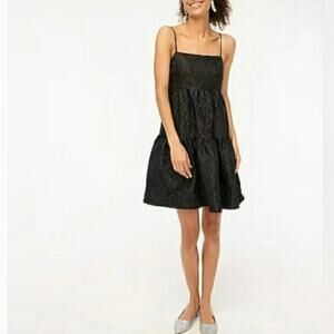 J. CREW Size‎ 2 Floral Jacquard Strappy Tiered Mini Dress Black Party Holiday